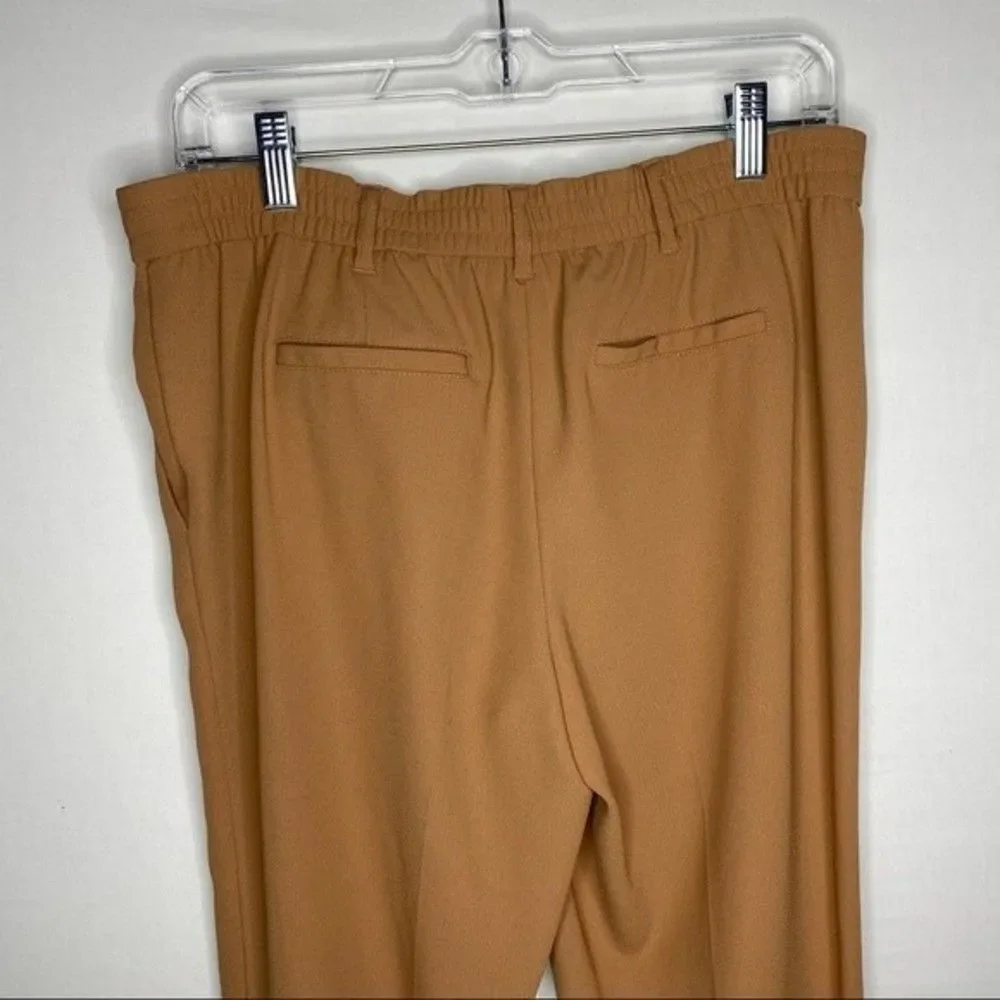 Bar III Pants Women's M Brown Camel Pleated Front Mid Rise Elastic Waist Cuffed